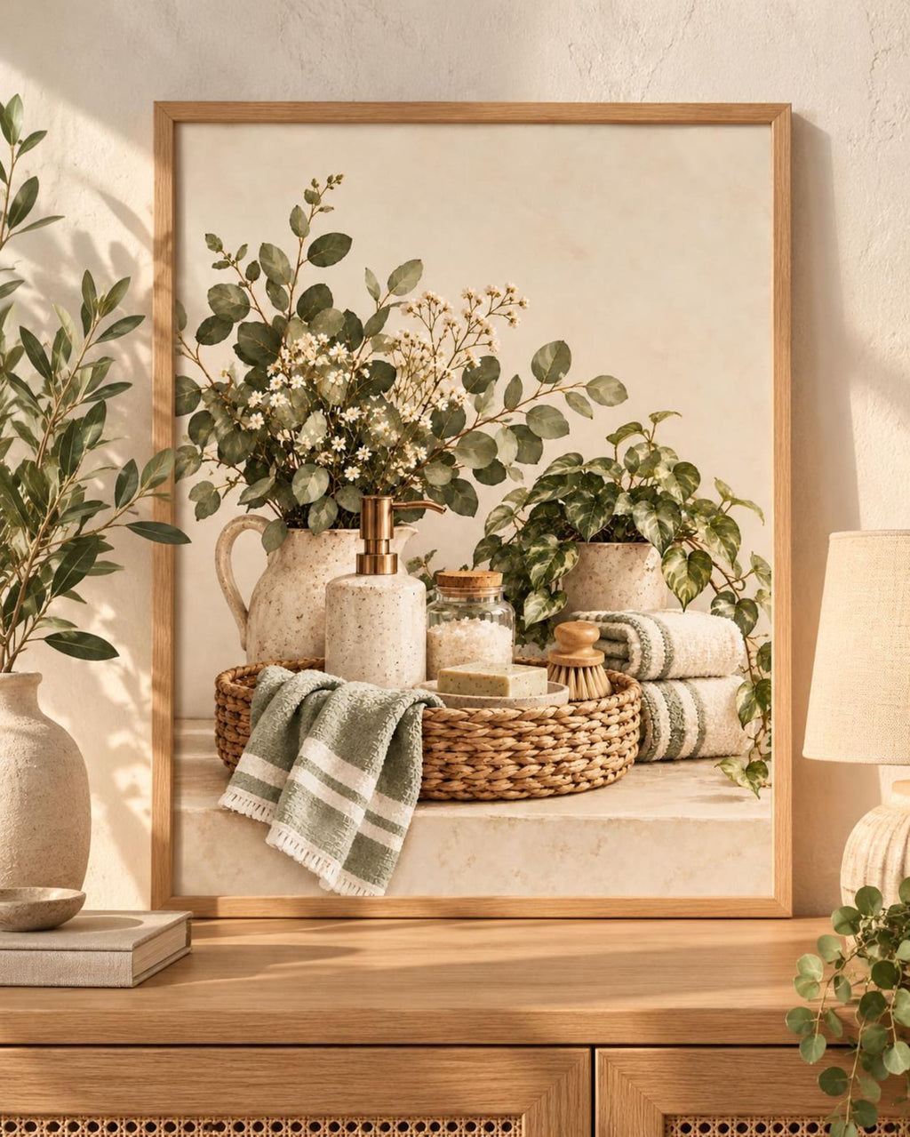 Botanical bathroom print — front image, frame not included