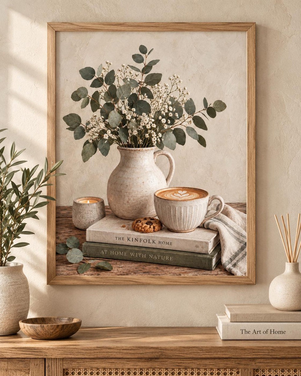 Neutral botanical coffee print – image 1