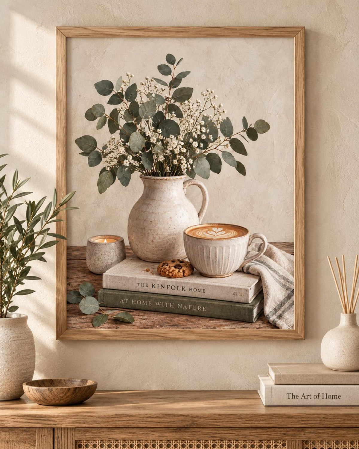 Neutral botanical coffee print – image 1