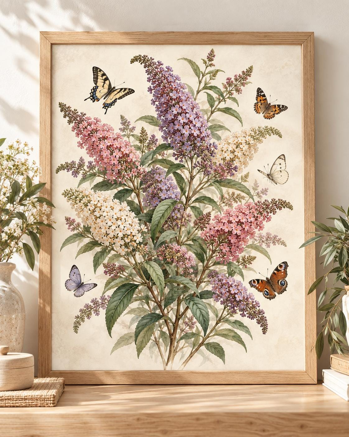 Butterfly bush botanical art print front image