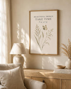 Beautiful Things Take Time butterfly ready-to-hang framed print lifestyle mockup 1