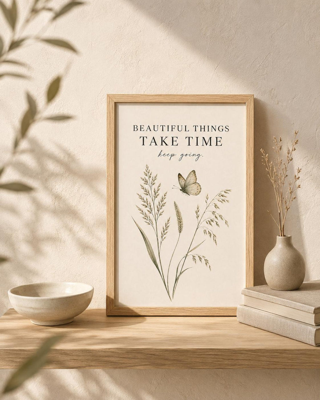 Beautiful Things Take Time butterfly ready-to-hang framed print lifestyle mockup 4