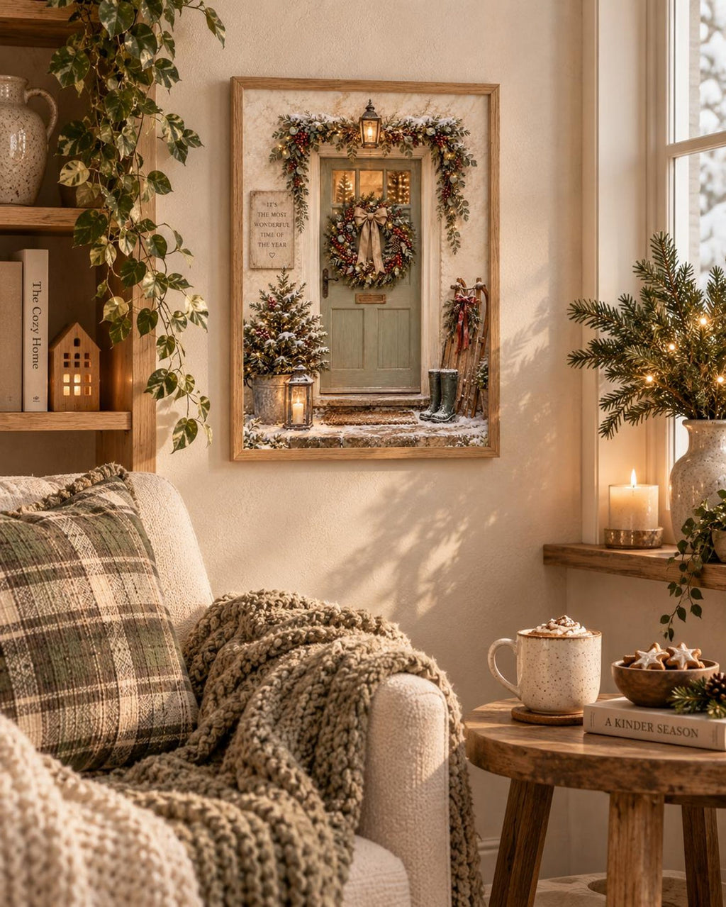 Christmas Door print cosy winter interior mockup