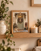 Christmas Door snowy cottage print festive room mockup