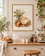 Latte and croissant coffee framed print lifestyle mockup 1