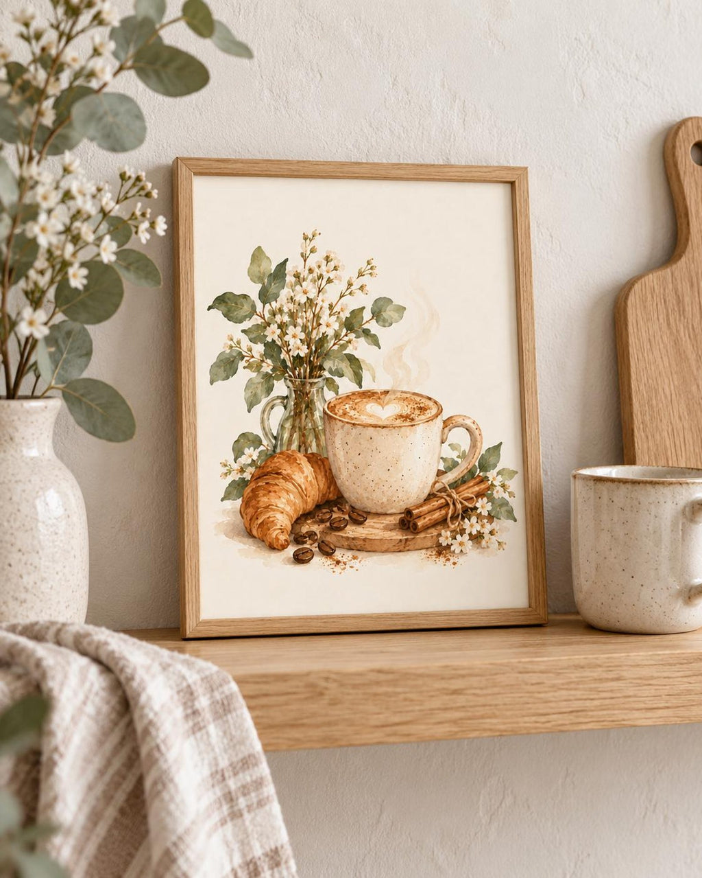 Latte and croissant coffee print lifestyle mockup 6