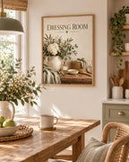 Dressing Room Print, Botanical Vanity Artwork in Sage Green and Cream — lifestyle mockup 3