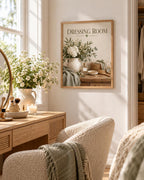 Dressing Room Print, Botanical Vanity Artwork in Sage Green and Cream — lifestyle mockup 4
