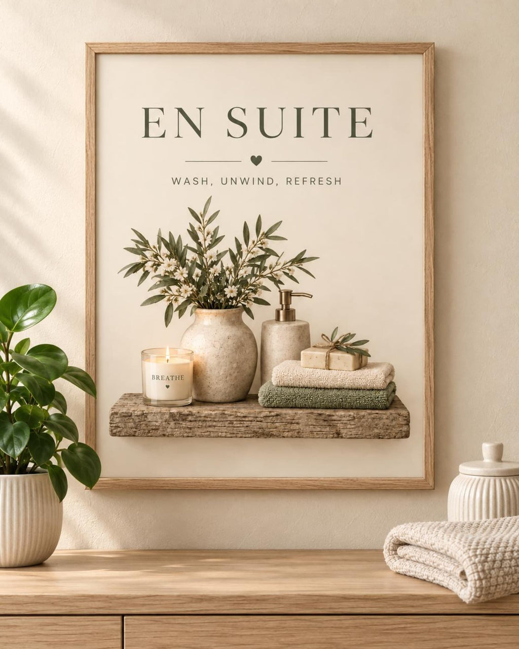 En Suite bathroom print Wash Unwind Refresh front image