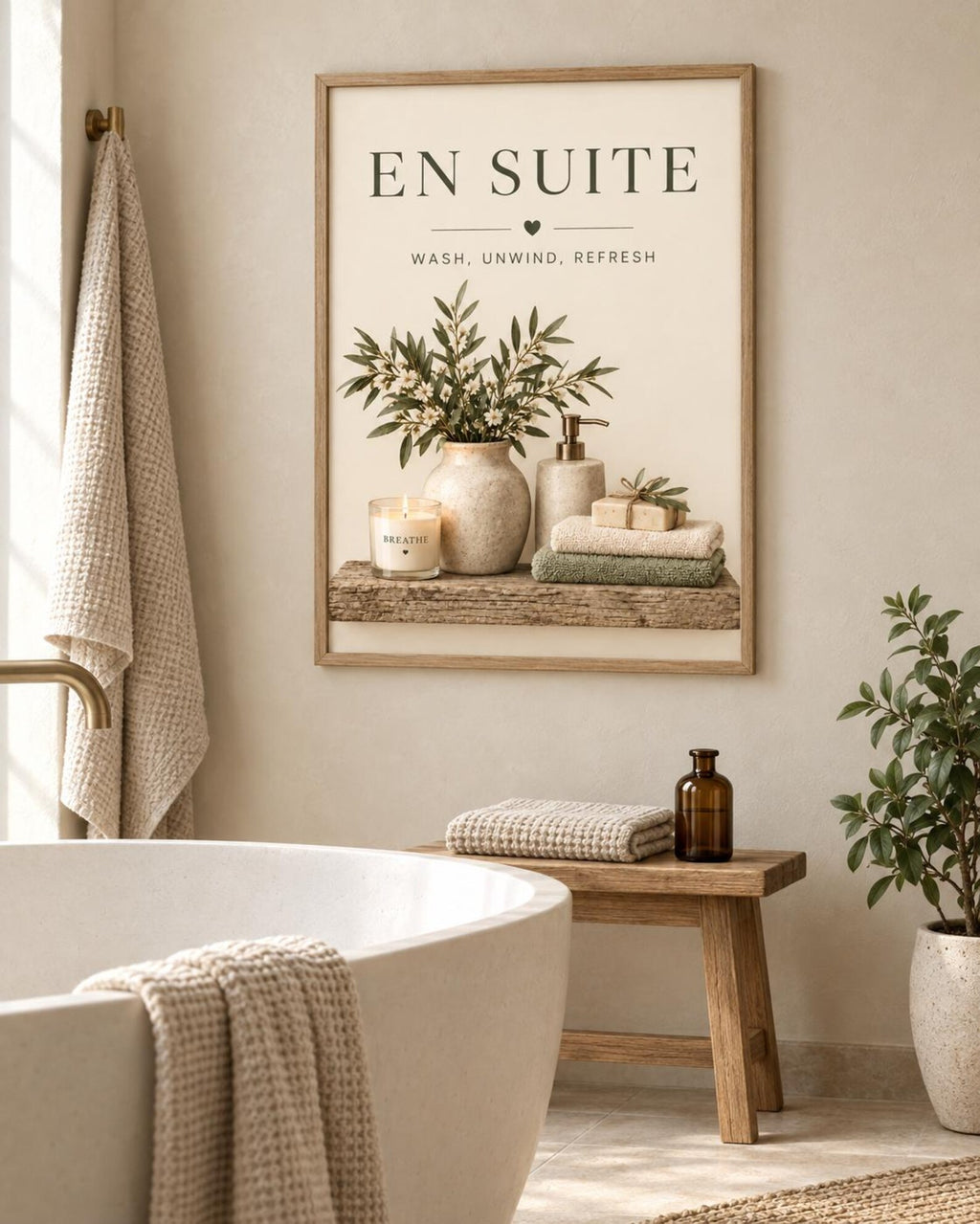 En Suite botanical bathroom wall art mockup