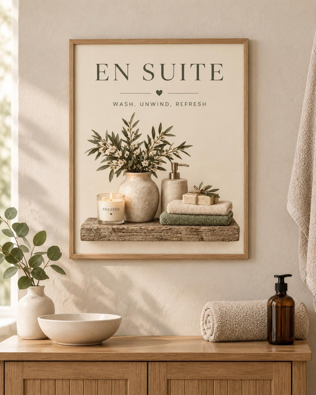 En Suite wall art neutral bathroom mockup