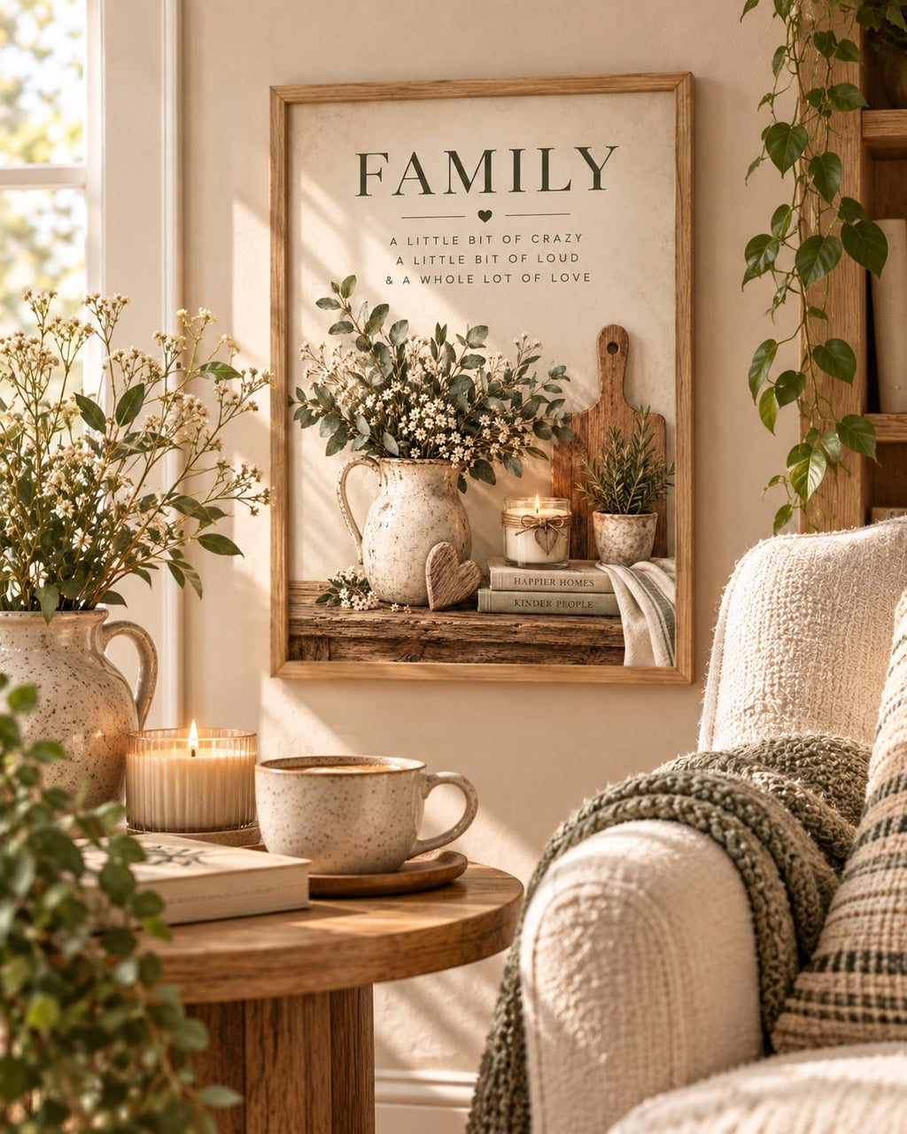Family quote art print in a warm farmhouse interior