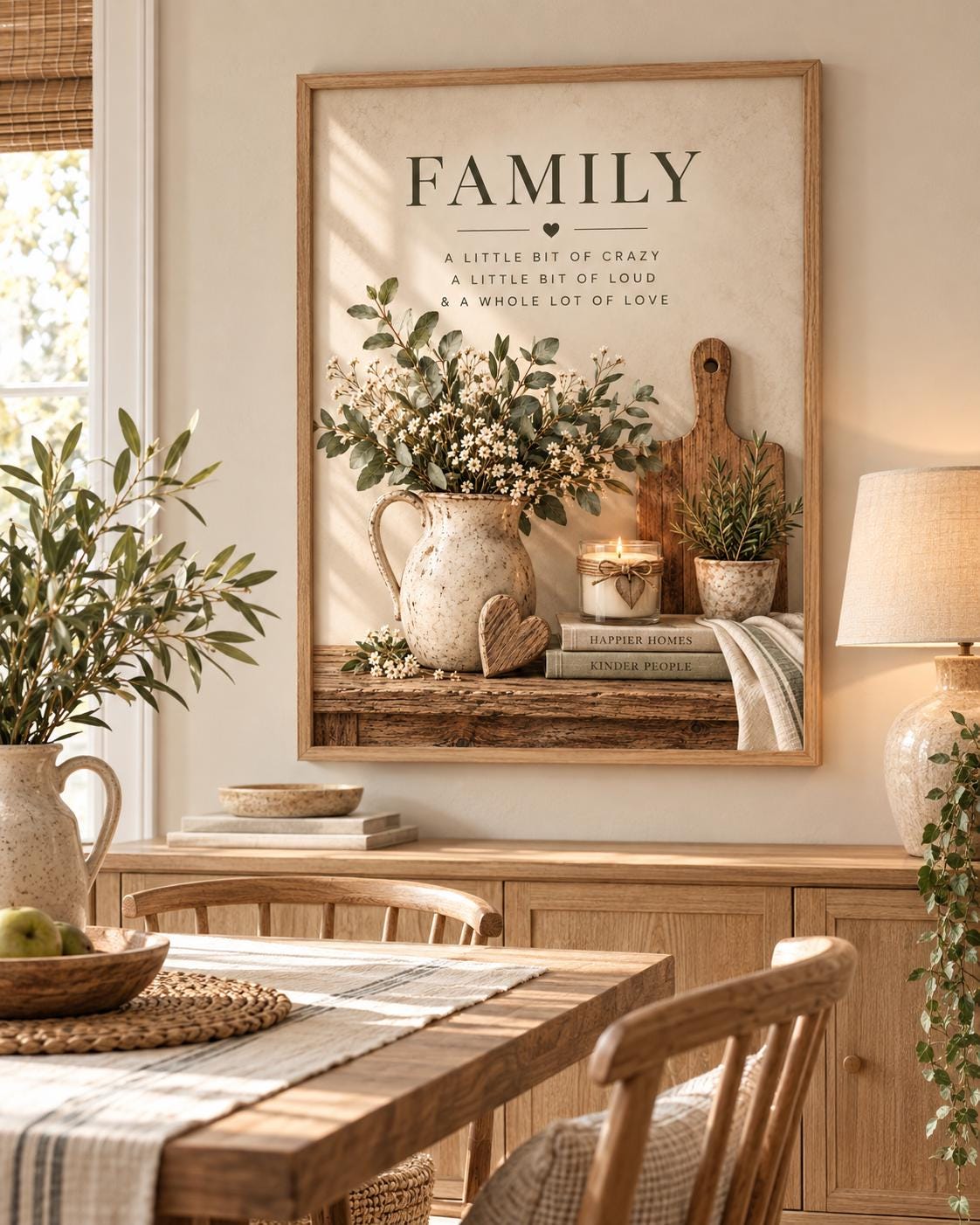 Family quote art print in a warm farmhouse interior