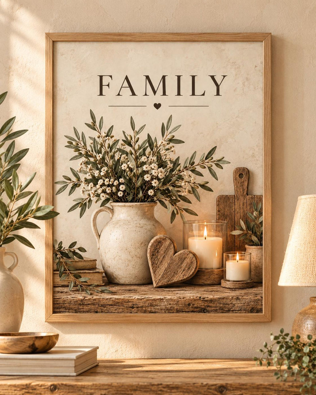 Family wall art print, rustic botanical farmhouse design