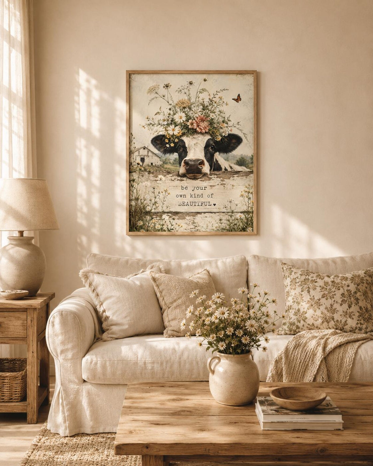 Farmhouse cow print rustic kitchen lifestyle mockup