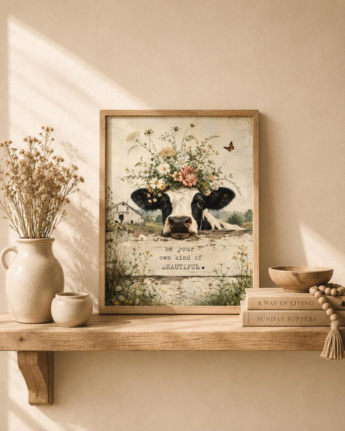 Cottagecore cow wall art dining room mockup