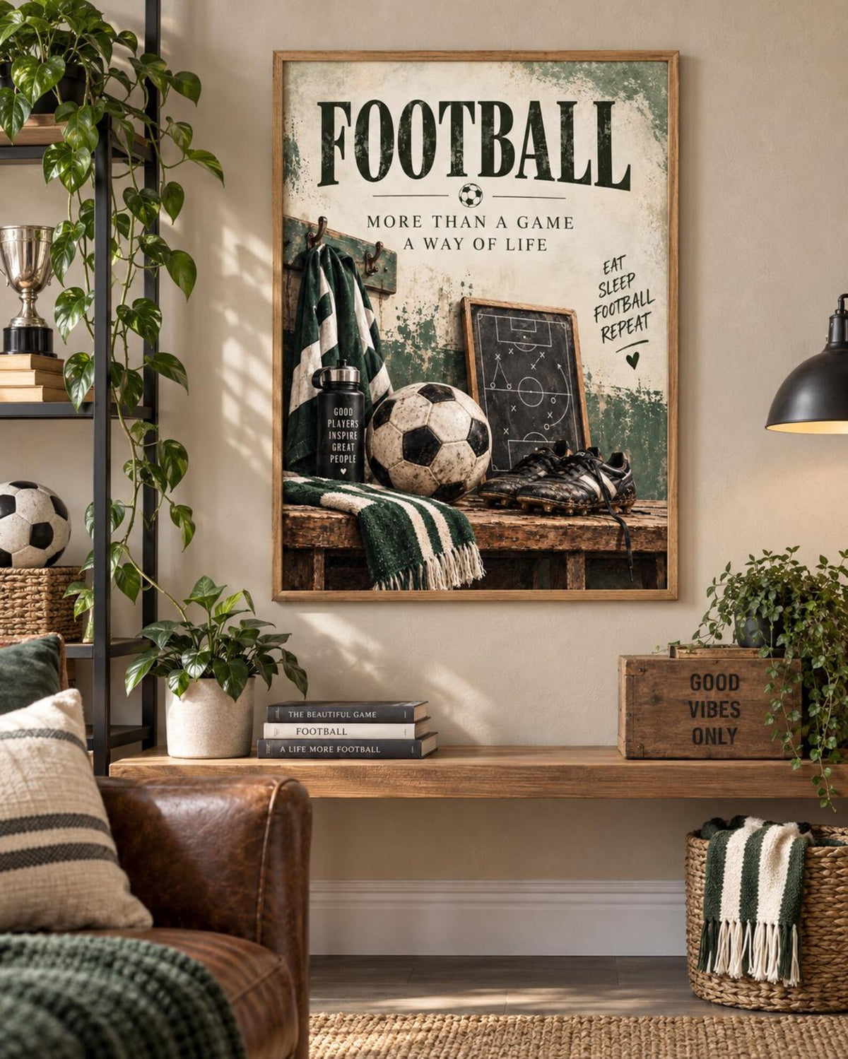 Green vintage football wall art lifestyle mockup