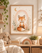 Fox Nursery Print, Watercolour Woodland Animal Art for Neutral Baby Room — lifestyle mockup 3