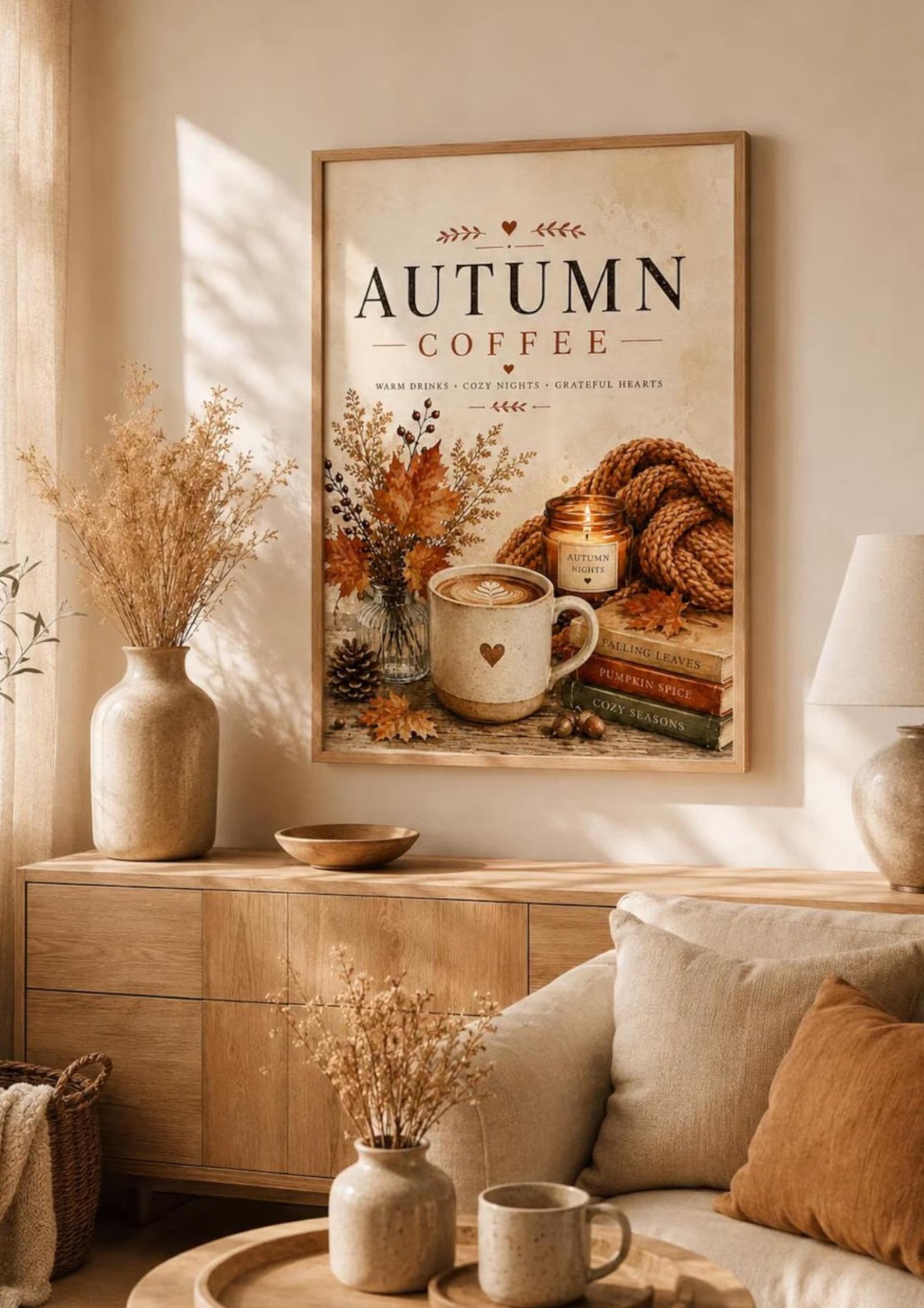 Framed Autumn Coffee cosy kitchen lifestyle mockup