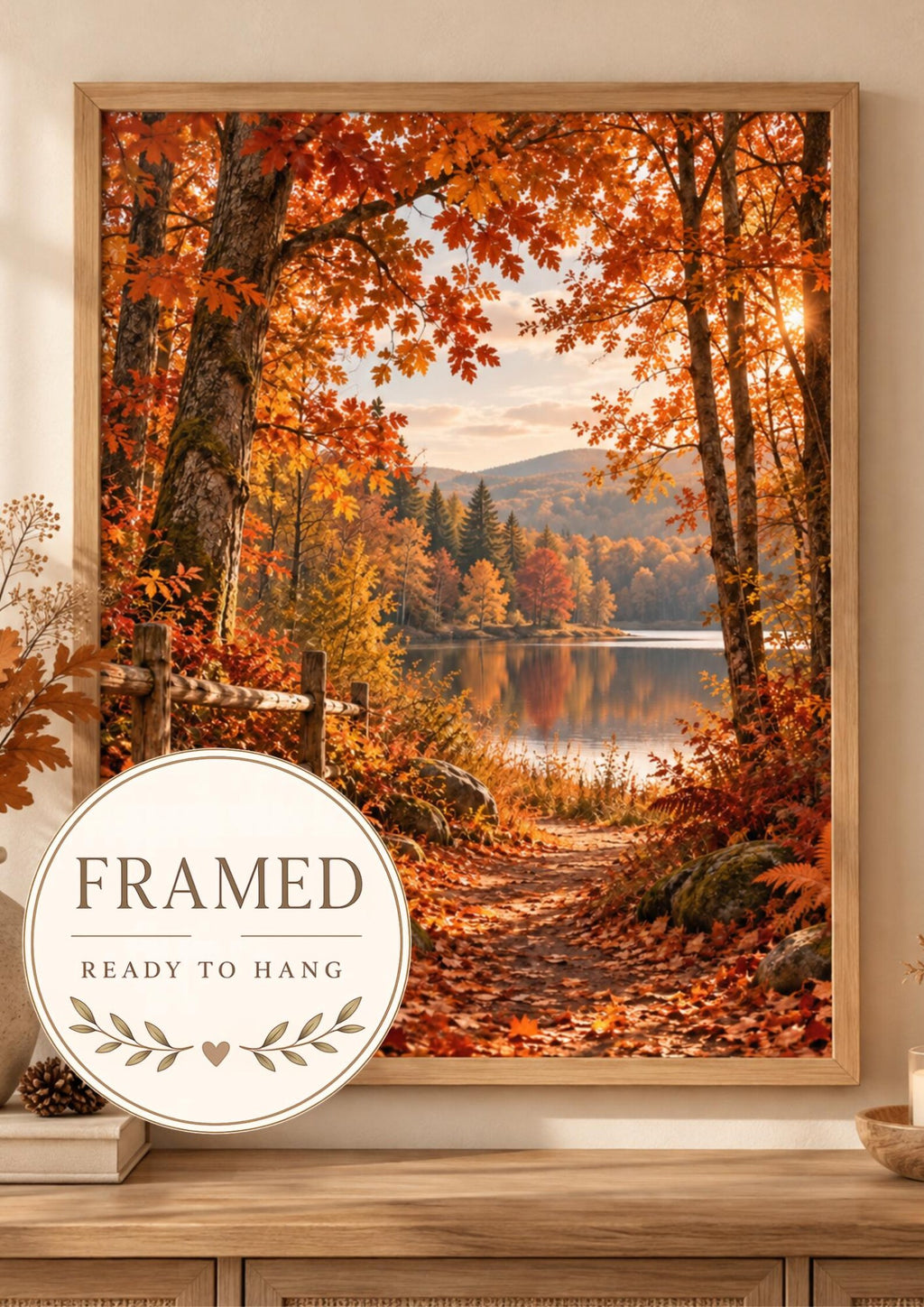Framed autumn Forest Lake print front image