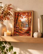 Framed autumn Forest Lake print lifestyle mockup 5