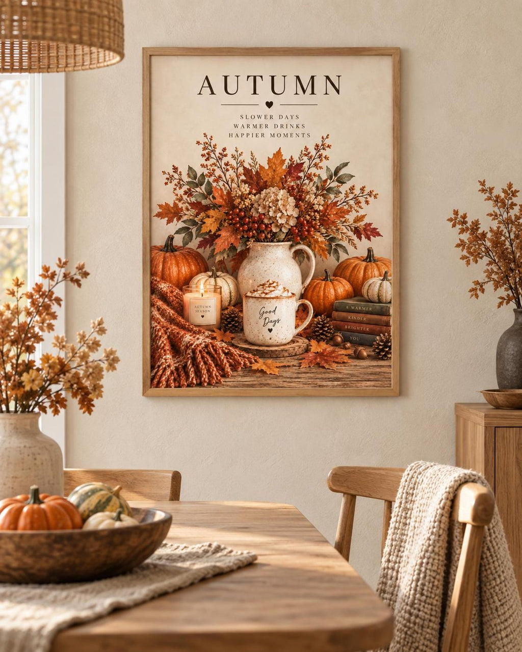 Framed Autumn wall art cosy seasonal room mockup
