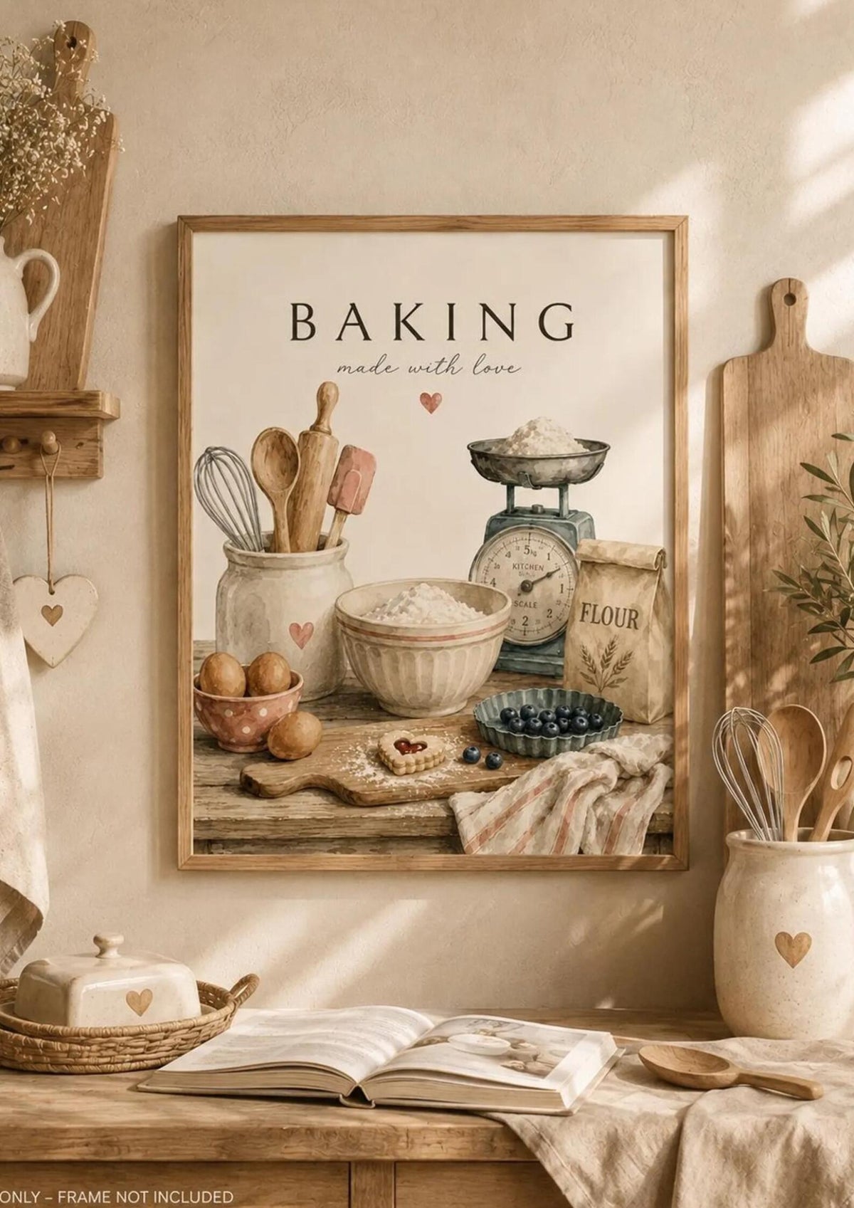 Framed Baking print cottagecore kitchen lifestyle mockup
