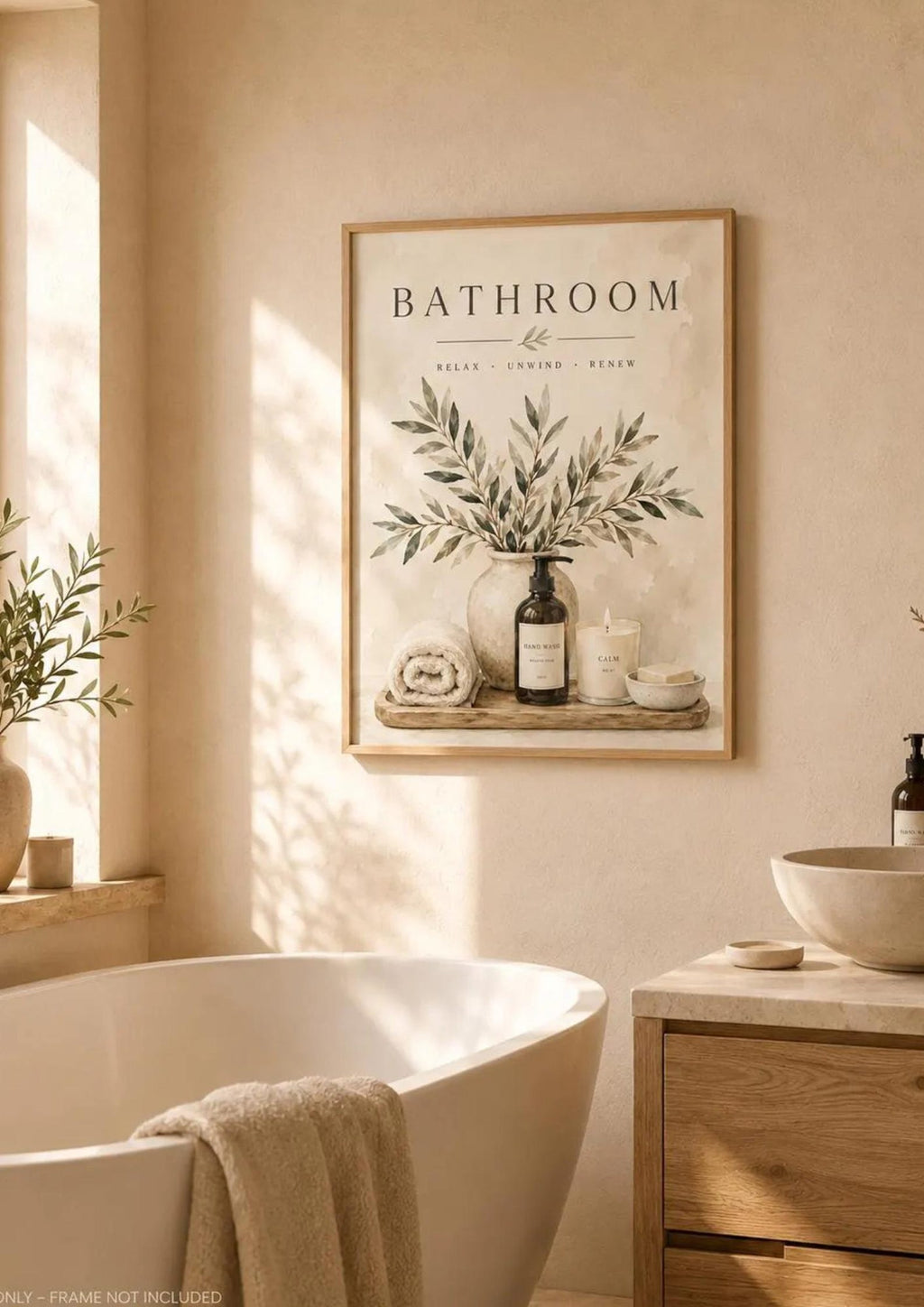 Framed Scandinavian bathroom wall art mockup