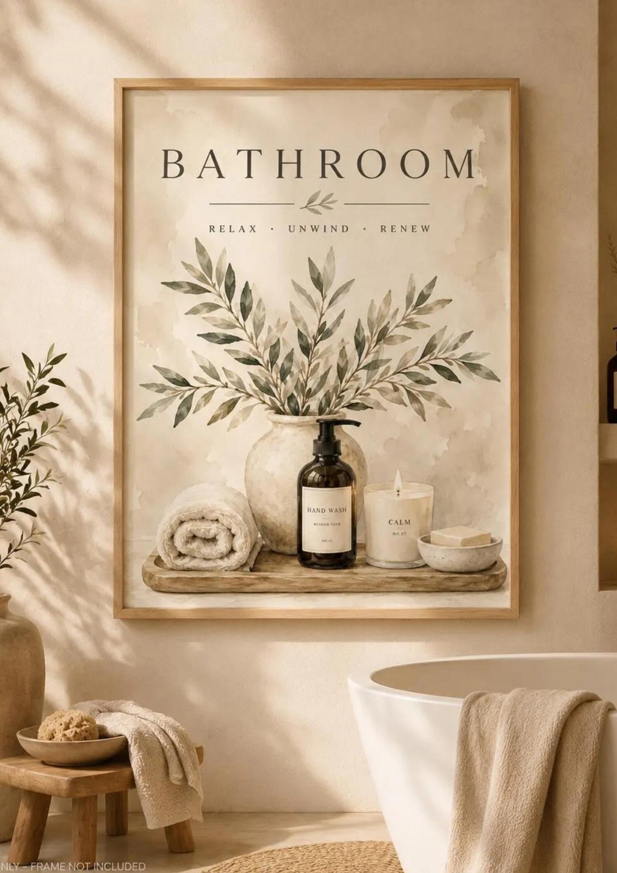 Framed botanical bathroom lifestyle mockup