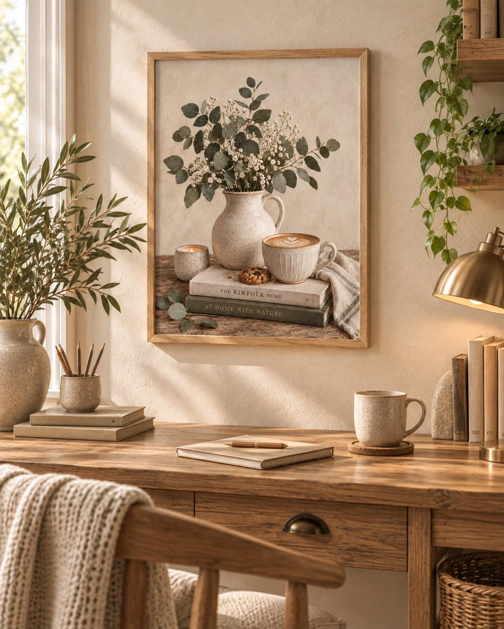 Framed neutral botanical coffee print – image 2