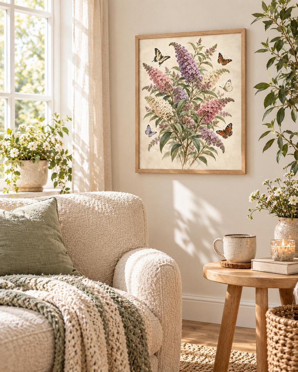 Framed butterfly bush botanical artwork lifestyle mockup 1