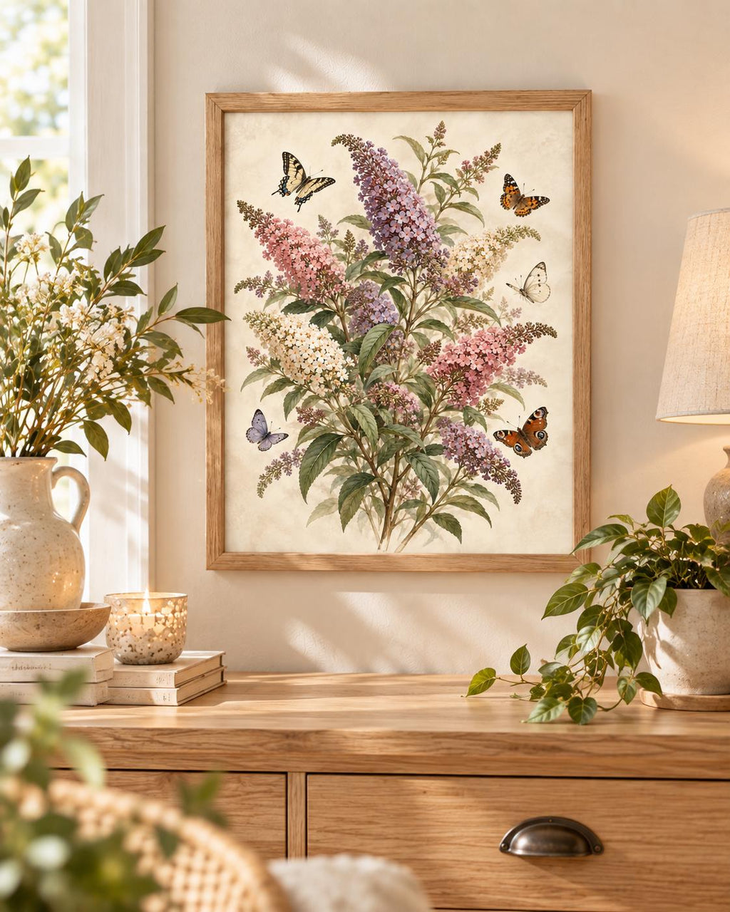 Framed butterfly bush botanical artwork lifestyle mockup 3