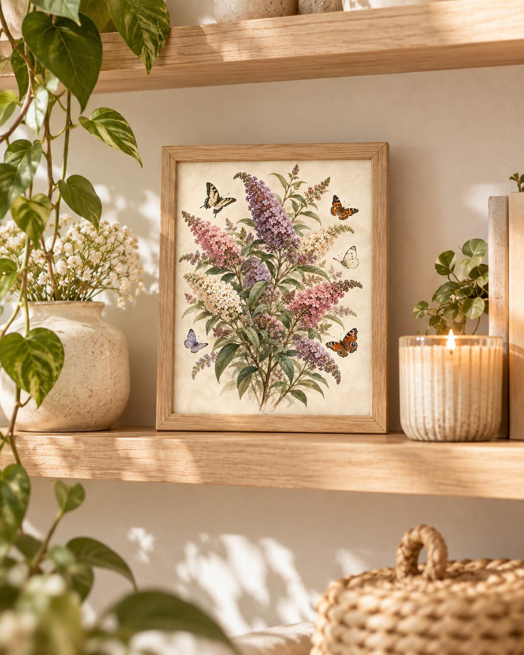 Framed butterfly bush botanical artwork lifestyle mockup 4