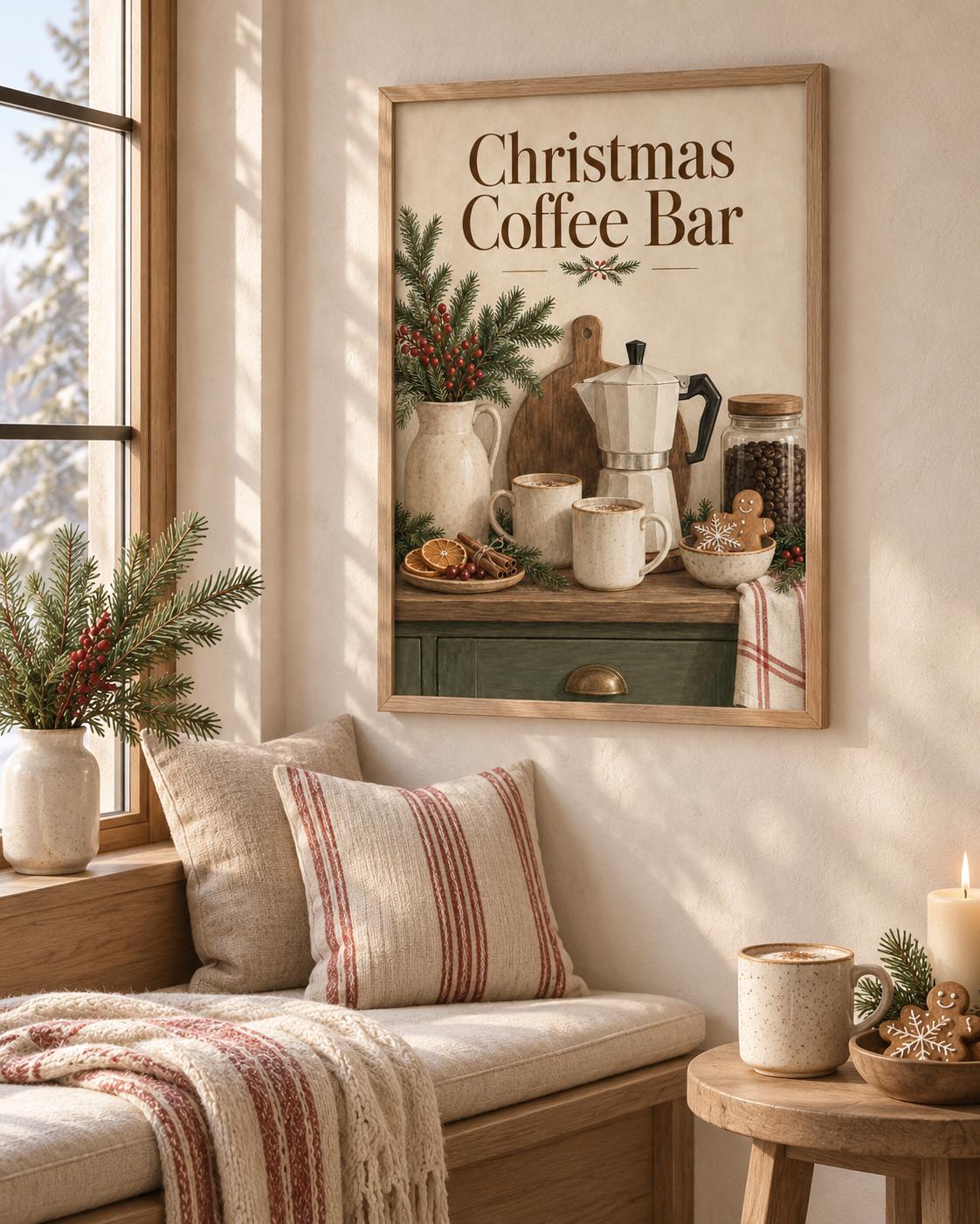 Framed Christmas Coffee Bar print lifestyle mockup