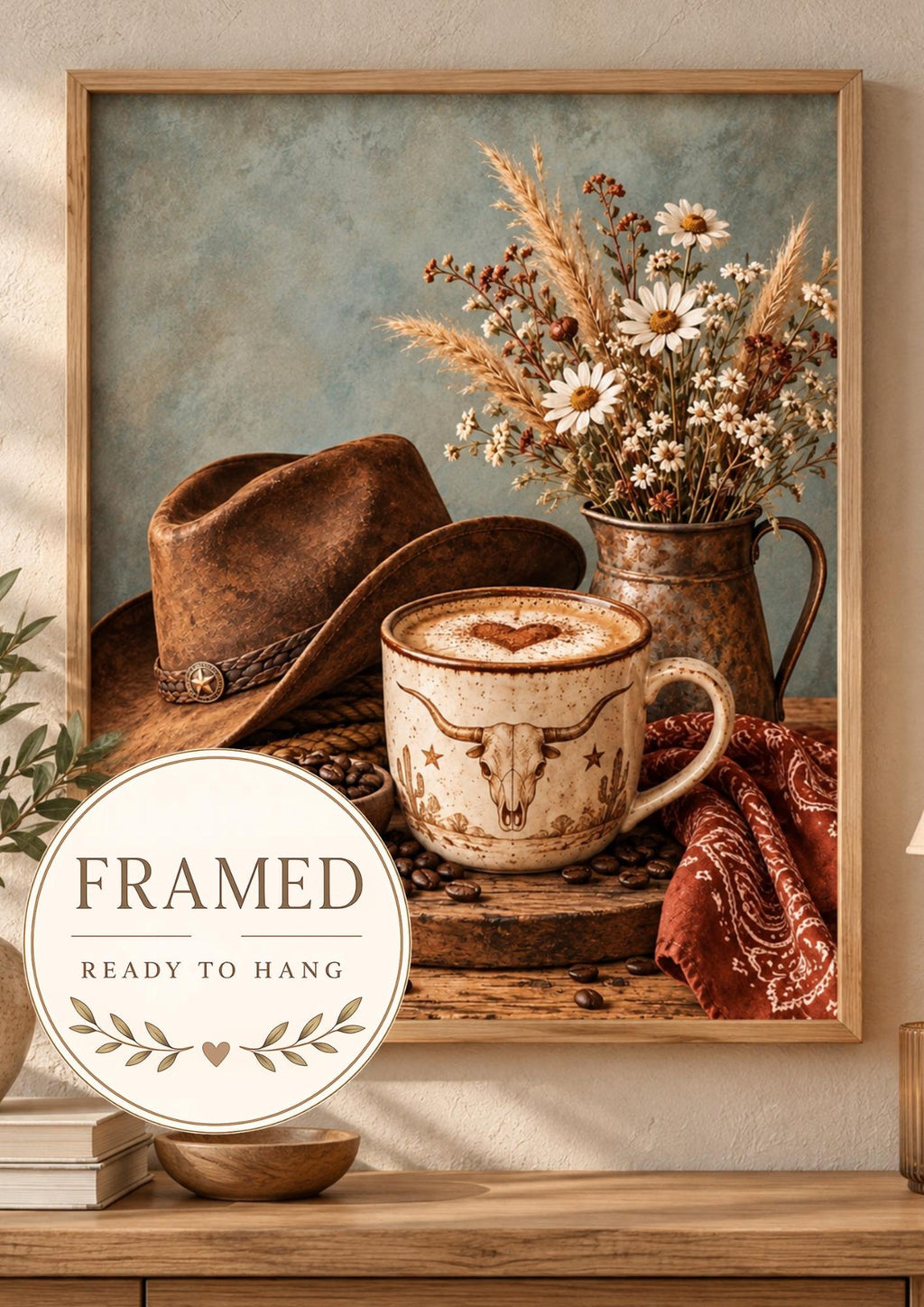 Framed Cowboy Coffee Print, Western Kitchen Wall Art
