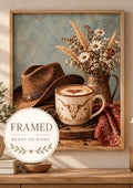 Framed Cowboy Coffee Print, Western Kitchen Wall Art