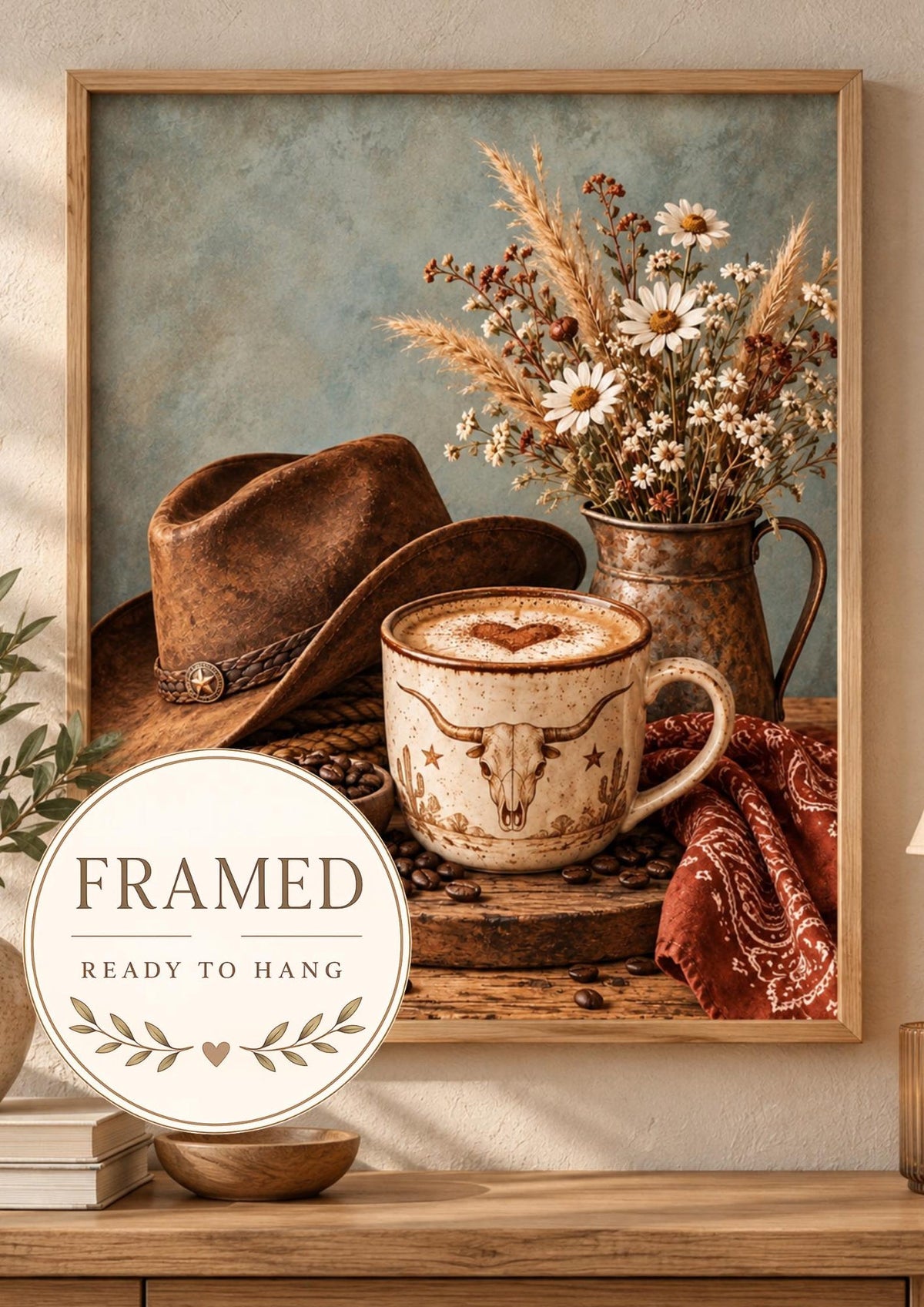 Framed Cowboy Coffee Print, Western Kitchen Wall Art