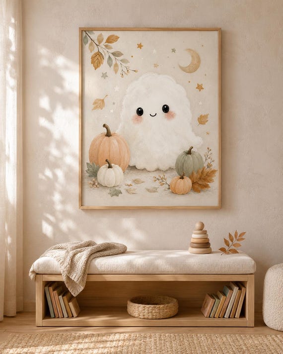 Framed cute ghost nursery print lifestyle mockup 5