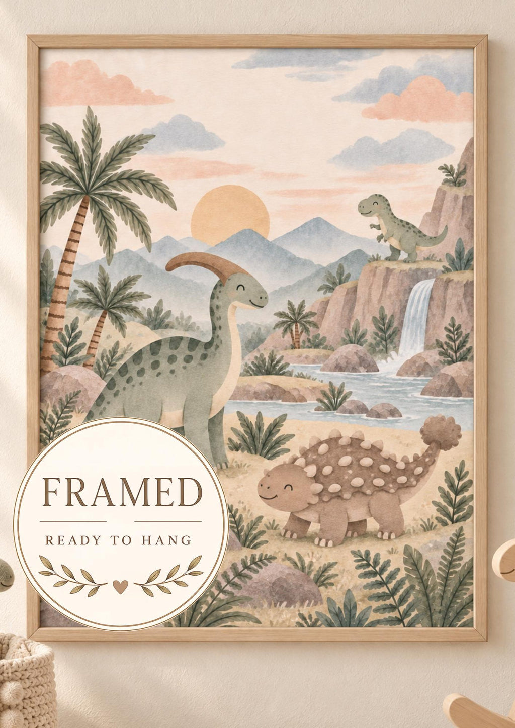 Framed dinosaur nursery print front image