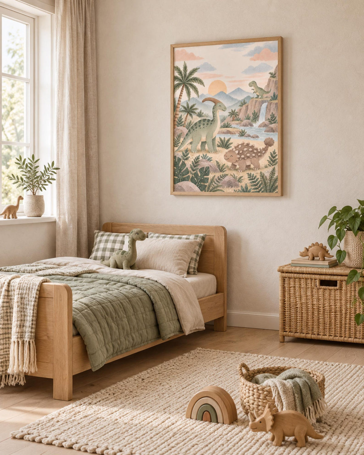 Framed dinosaur nursery print lifestyle mockup 1