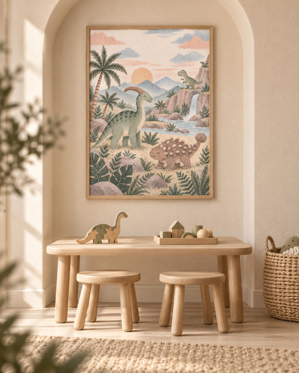 Framed dinosaur nursery print lifestyle mockup 2