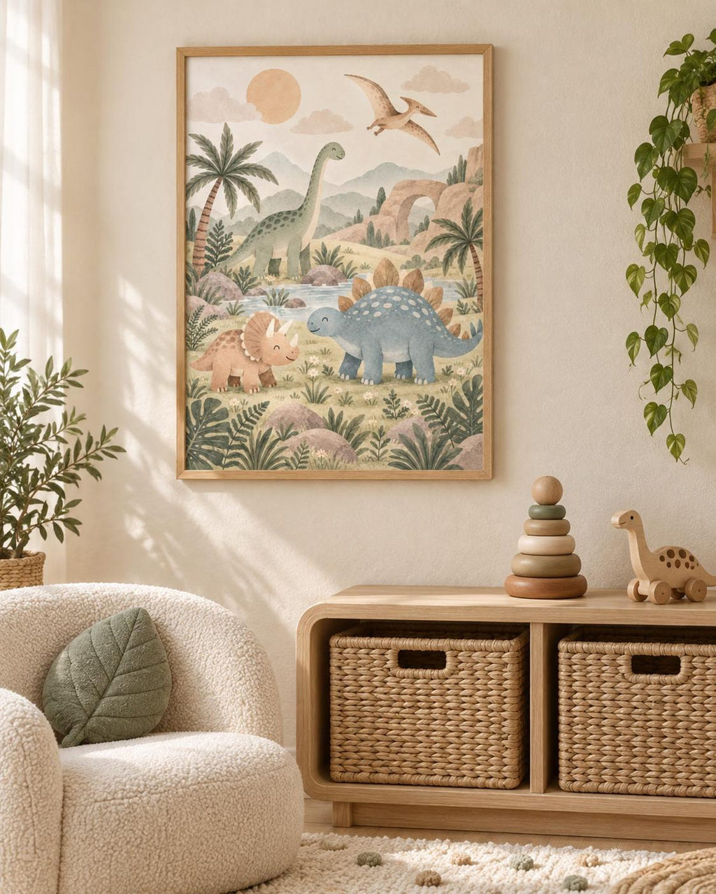 Framed dinosaur nursery print lifestyle mockup 2