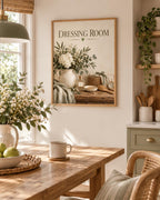 Framed Dressing Room Print, Sage Green Floral Vanity Artwork — lifestyle mockup 3