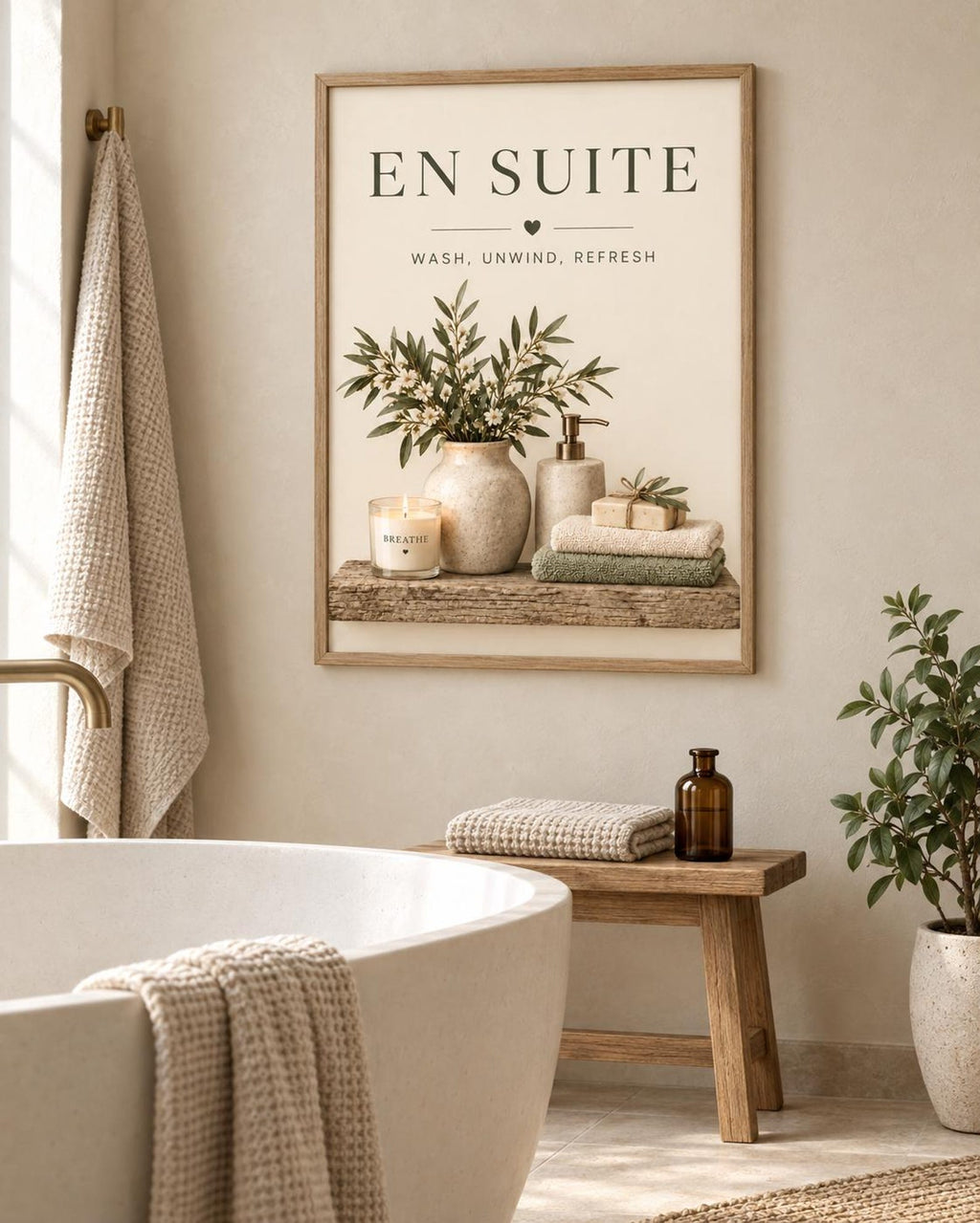 Framed botanical bathroom wall art mockup