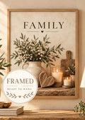 Framed family wall art print, rustic botanical farmhouse design