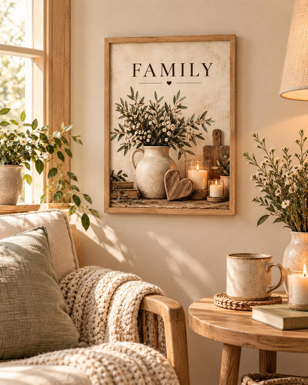 Framed botanical family print lifestyle mockup