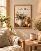 Framed botanical family print lifestyle mockup