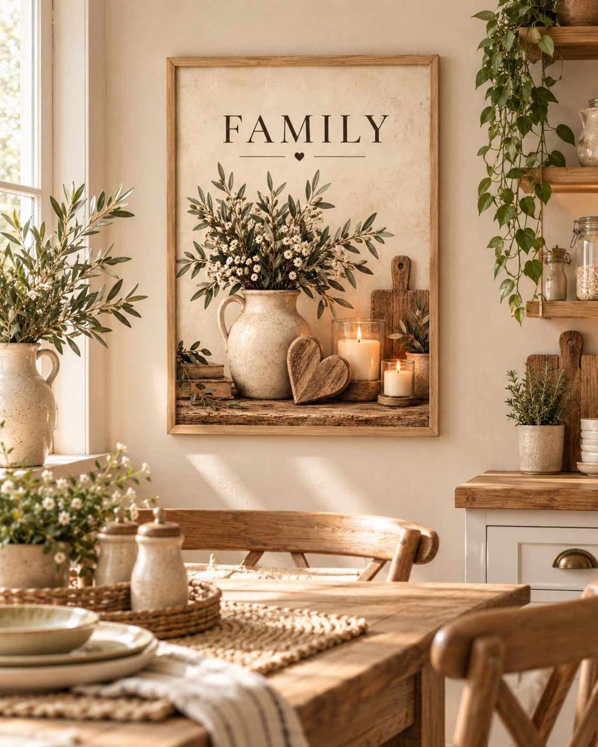 Neutral farmhouse framed family print lifestyle image