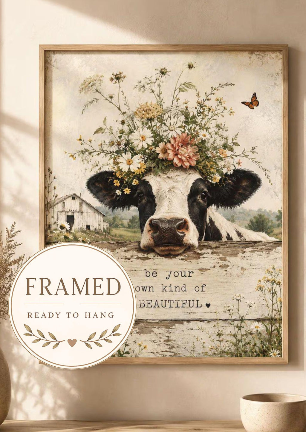 Framed farmhouse cow wall art front image