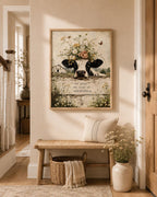 Framed cottagecore cow wall art dining room mockup